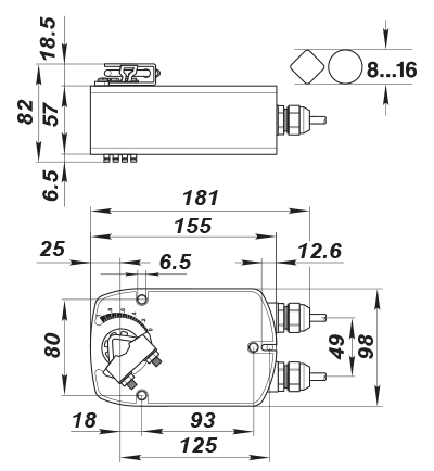 Blauberg Belimo LF24 - Dimensions