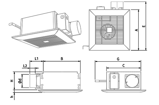 Blauberg Ceileo Compact DC 110 IR - Dimensions