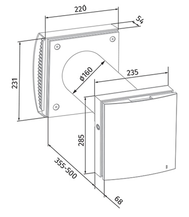 Blauberg VENTO Expert A100-1 S10 W V.2 BLK - Dimensions