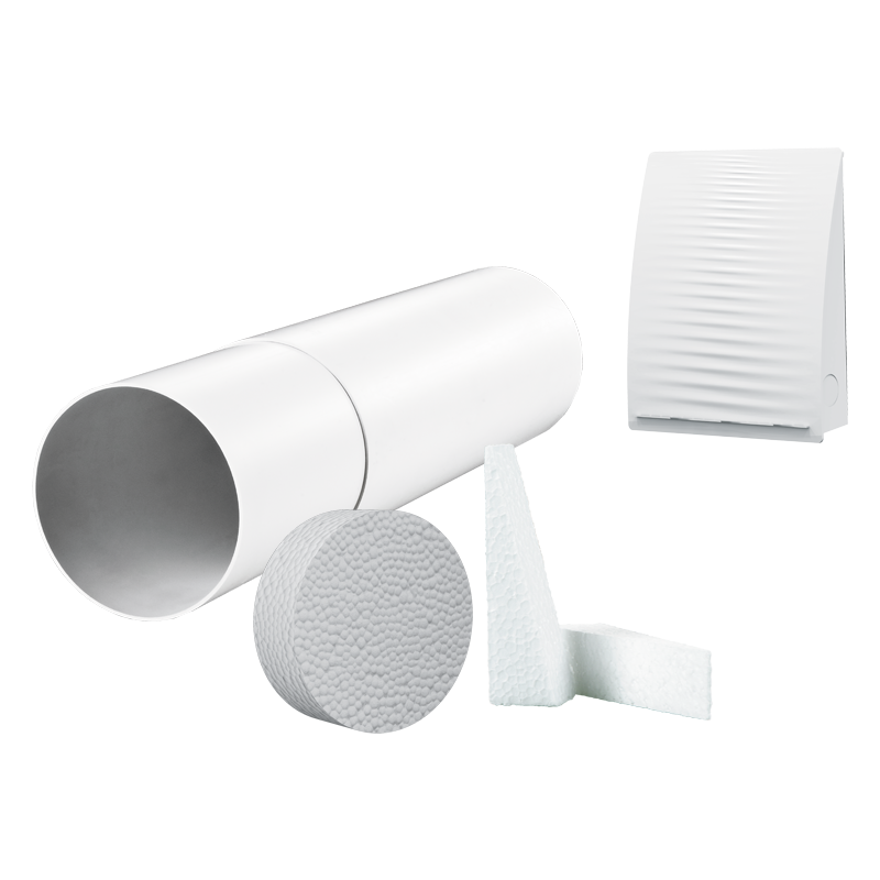 Blauberg Pre-installation Kit Vento inHome - Pre-installation kit for mounting into walls with standard thickness. Includes: air duct, AH-11 white 160 outer ventilation hood, polystyrene foam plug, polystyrene foam wedges